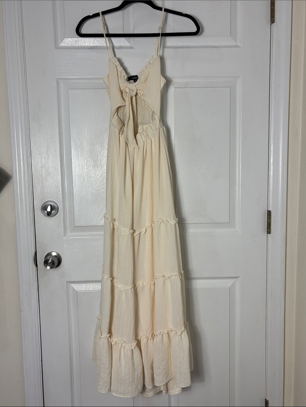 Lulu's Tier It Up Cream Knotted Front Tiered Ruffled Maxi Dress Size XS - Picture 2 of 11